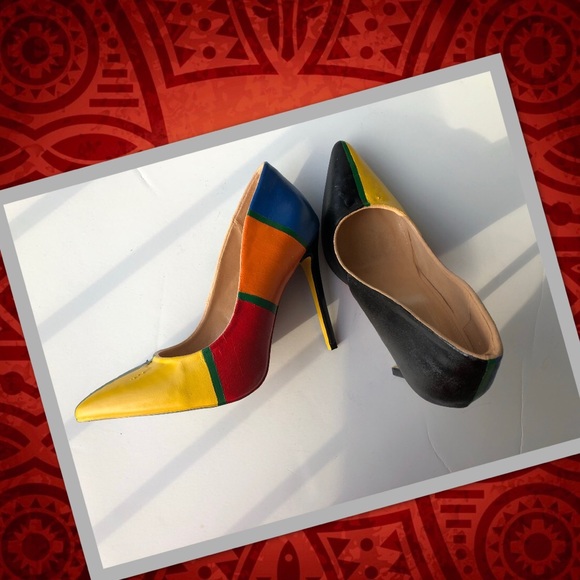 Women’s Custom Tribal Multi-Colored Pointy Heels - Picture 2 of 8